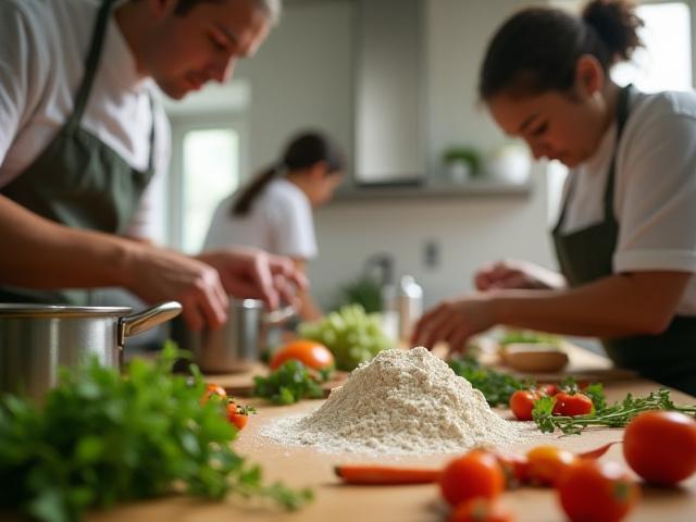 ワークショップで楽しそうに調理する参加者たち