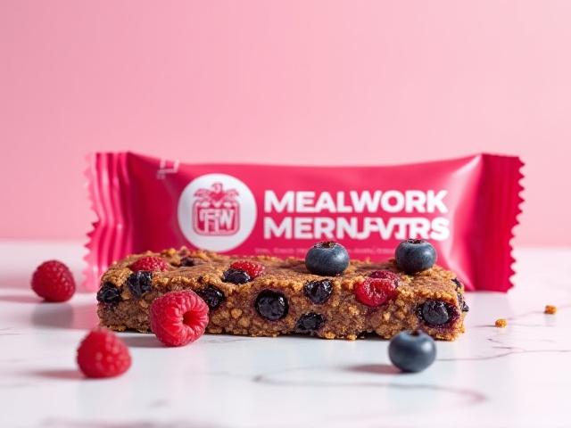 ベリー＆ミールワーム・エナジーバーのパッケージ。鮮やかなベリーとミールワームでエネルギーを表現